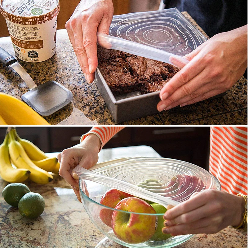 Силиконовые растягивающиеся крышки 6 упаковок различных размеров многоразовые