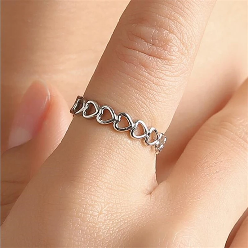 

2021 Fashion New Love Rings Women Rose Gold Color Hollowed-Out Heart Shape Open Adjustable For Girls Friendship Gifts Jewelry
