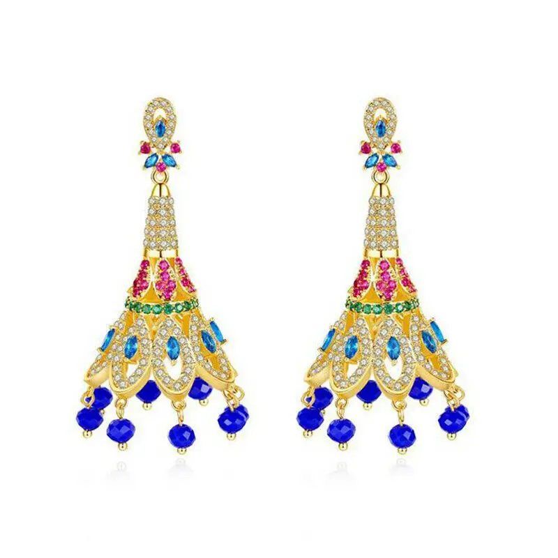 

Женские Висячие серьги, красочные этнические индийские Jhumki Jhumka, кристаллы из циркона, этнические ювелирные изделия, свадебные серьги-подве...