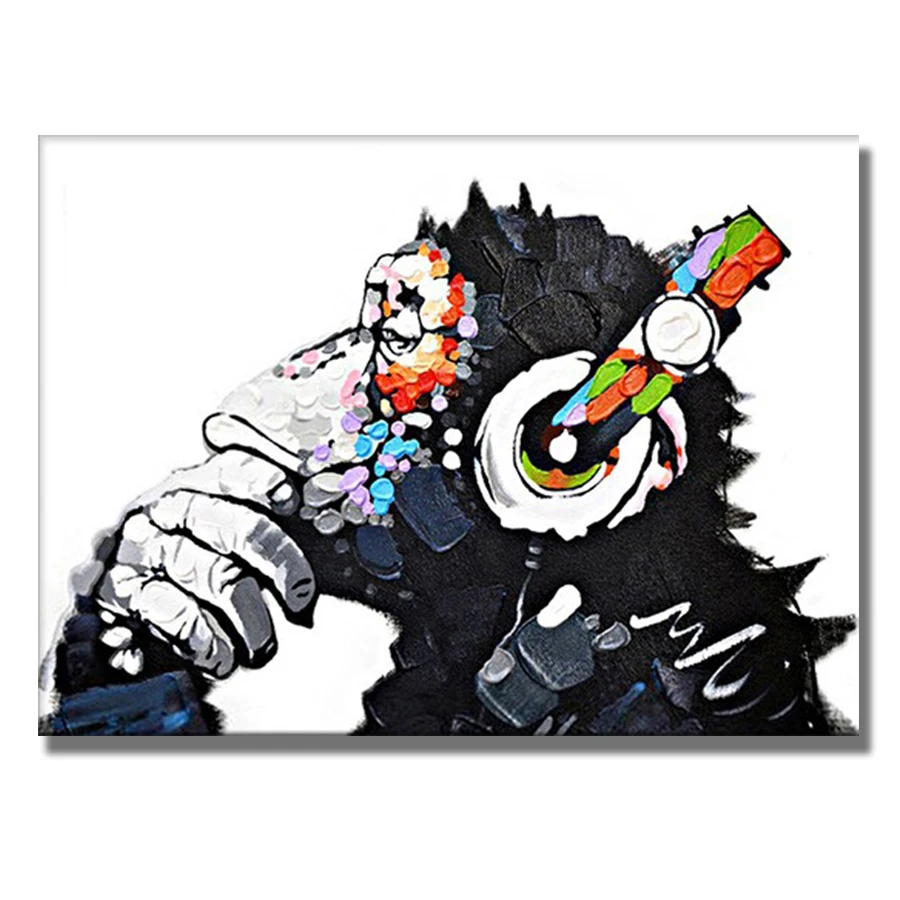 Наушники музыка с принтом обезьяна со стильным абстрактным изображением холст