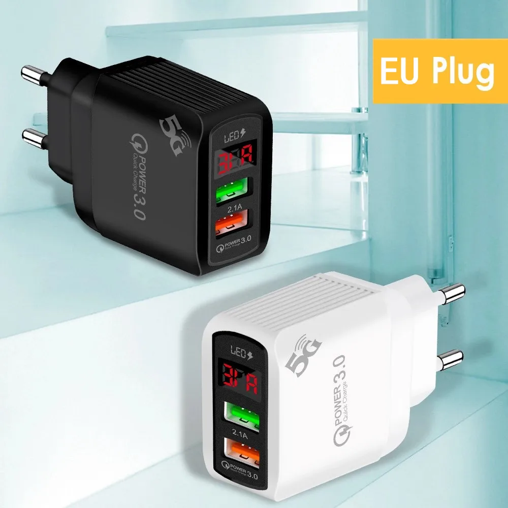 Зарядное устройство QC 3 0 USB со светодиодным дисплеем 5 в А 2 порта адаптер питания