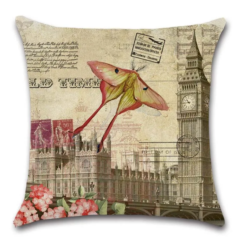 Vintage decorative painting butterfly building Cushion Cover Home sofa chair car seat kids room gift friend present pillowcase | Дом и сад