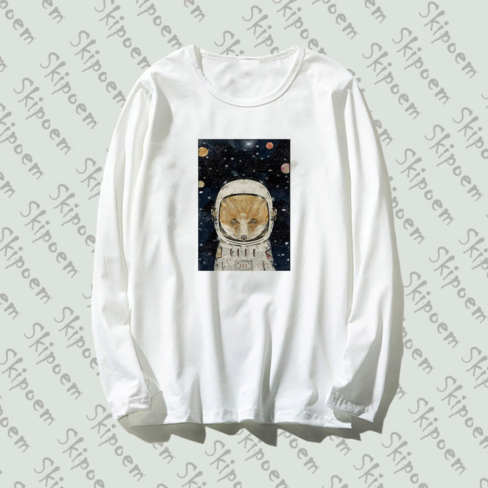 Новая футболка с длинным рукавом астронавт лиса Забавный художественный стиль