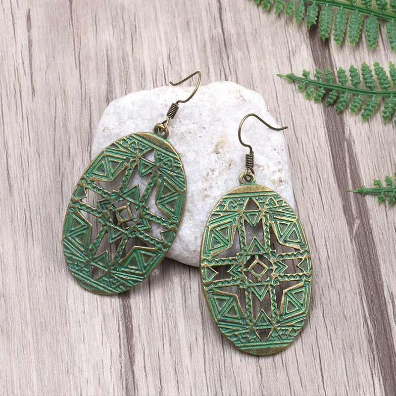 Картер Лиза полые овальные серьги капли этнические резные Геометрические