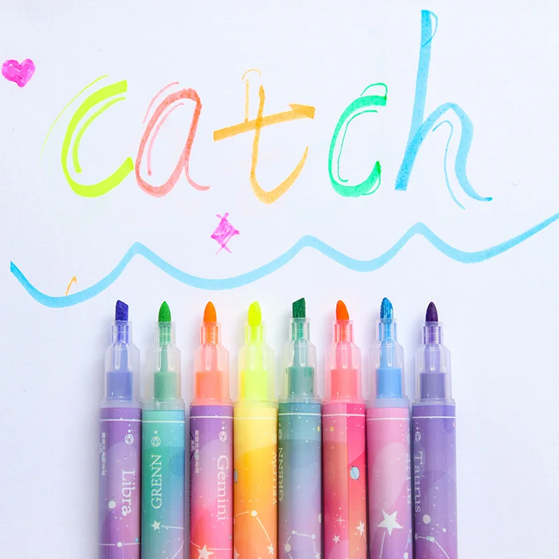

12PCS Highlighter Double-head Art Marker Pens Pastel Liquid Fluorescent Pen School Color Pens Stationery Journal Supplies