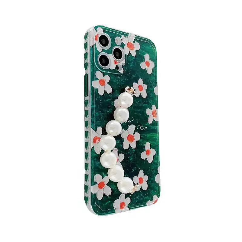 

The side love flower is suitable for 12promax apple x mobile phone case iphone11 soft 7 female 8p pearl bracelet tide
