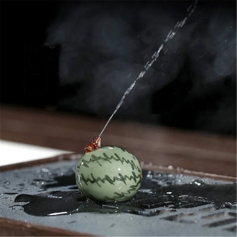 Yixing Purple Clay Handmade Tea Pet Watermelon Water Spray Frog Figurine For Tea Ceremony 1pc