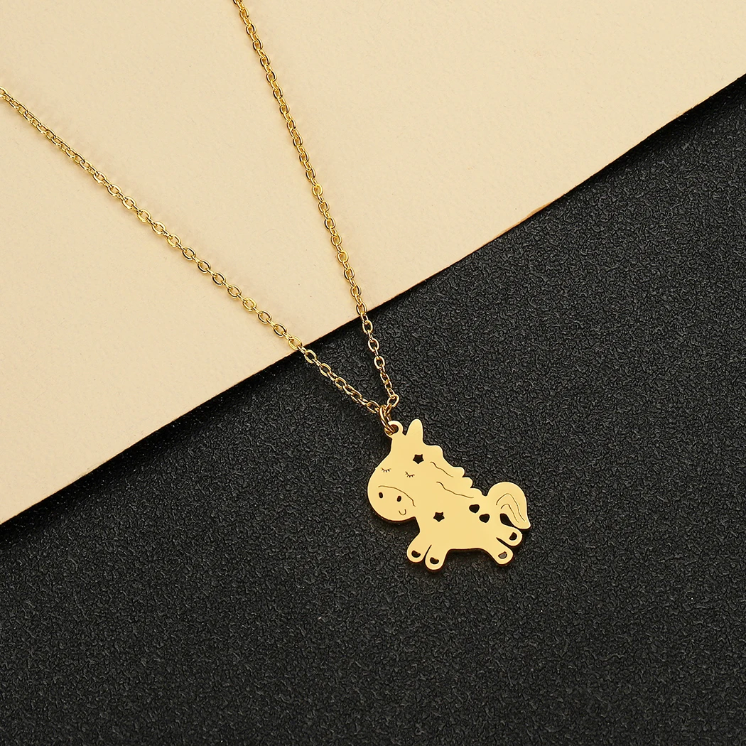 Chandler Stainless Steel Cartoon Unicorn Horse Necklace for Kids Girls Best Friends Forever Animal Collares Jewellery | Украшения и
