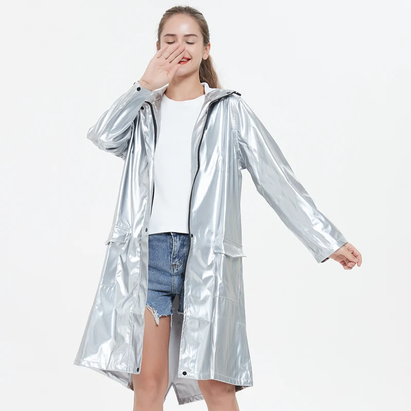 Модный крутой серебристый мягкий кожаный непромокаемый хипстерский длинный