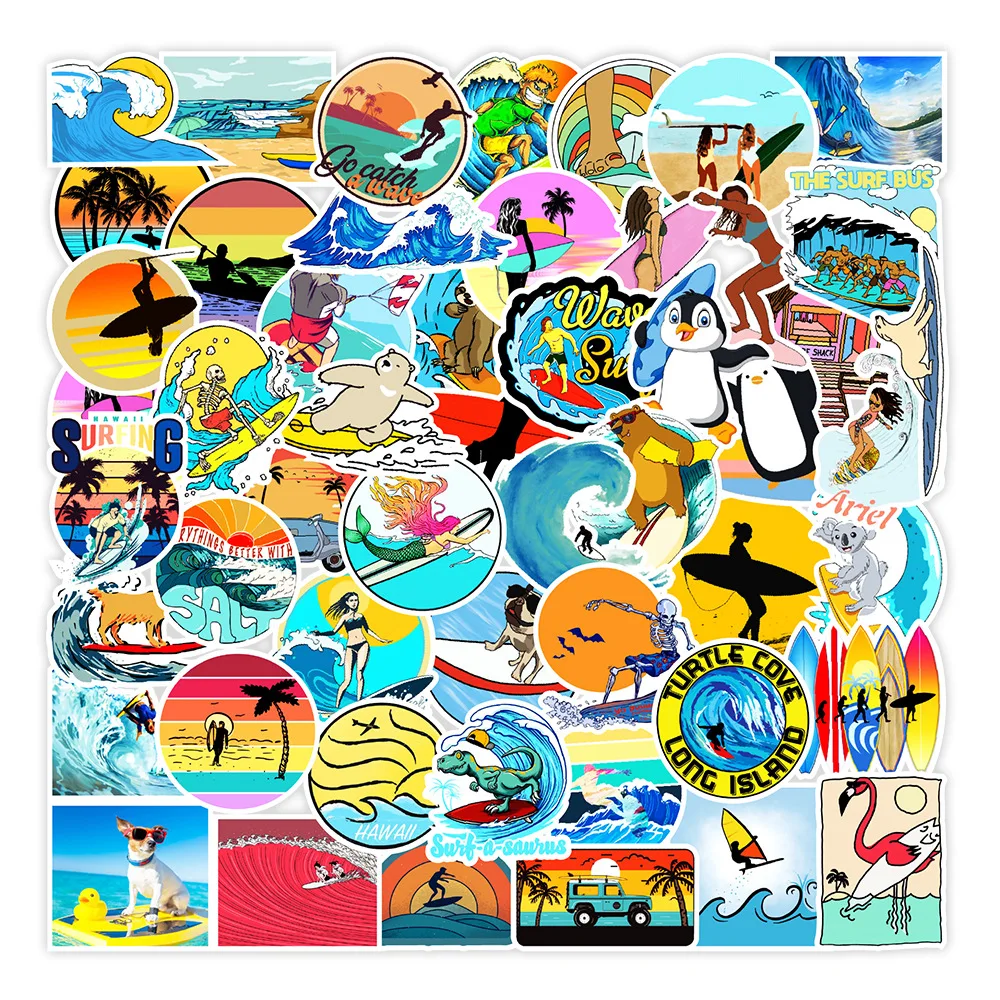 

10/30/50 pcs Enjoy The Summer Surfing Graffiti Sticker Aesthetic Kid Toy Decal For Laptop Phone Suitcase Laptop Notebook Sticker