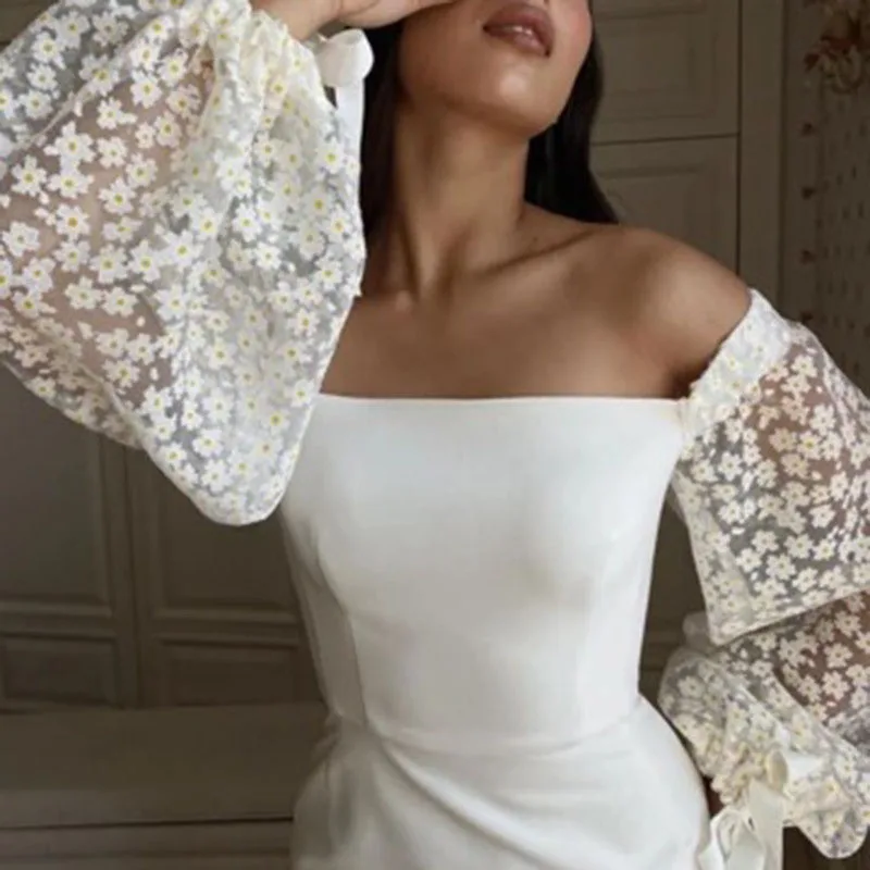 

2021 New Summer Slash Neck Hollow Out Party Dress Elegant Lantern Long Sleeve Slim A-Line Dress Spring Solid Women Bodycon Dress