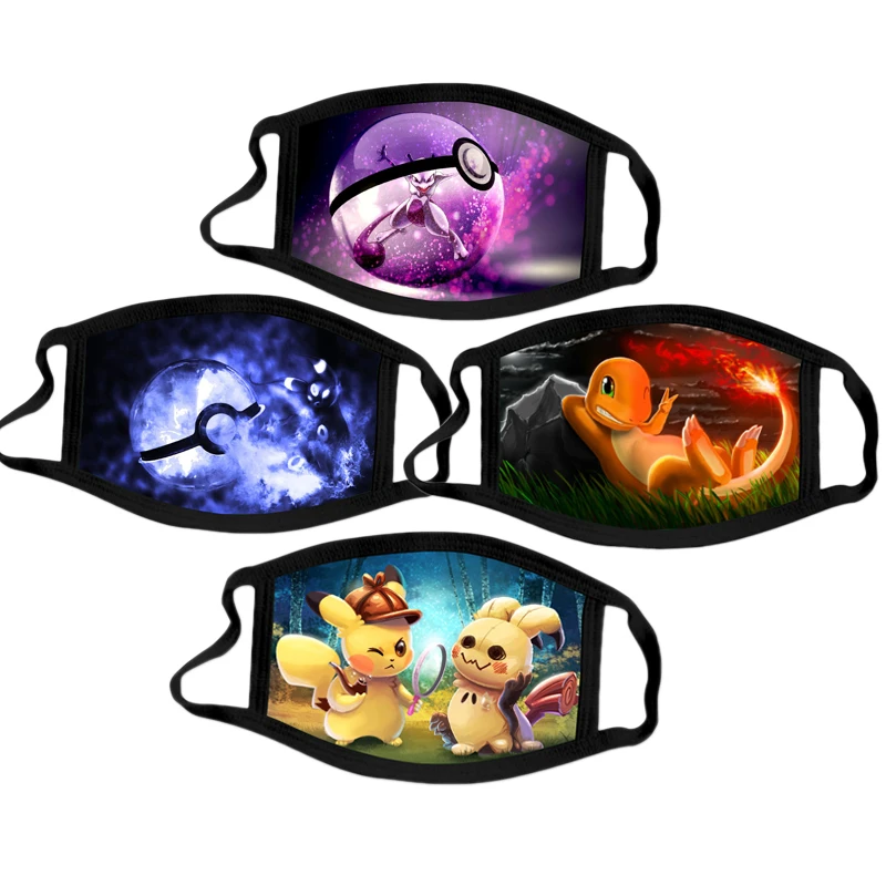 4 шт. с принтом Покемон Пикачу милым мультяшным в виде защитная маска для лица