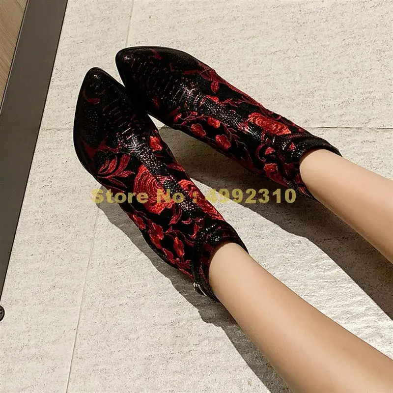 

Big Size 34-43 Ladies Genuine Leather Boots Zip Buckle Thin High Heels Boots Women Embroider Elegant Party Shoes