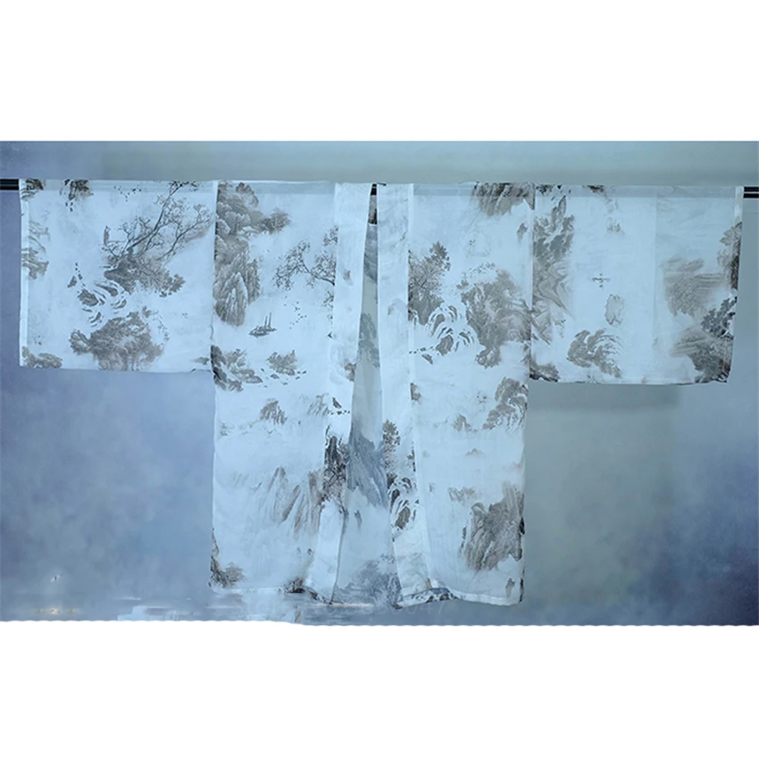 

Japanese Kimono Short Coat Asian Male Female Traditional Sun Protection Cardigan Improved Chiffon Ink Archaic Hanfu Fashion