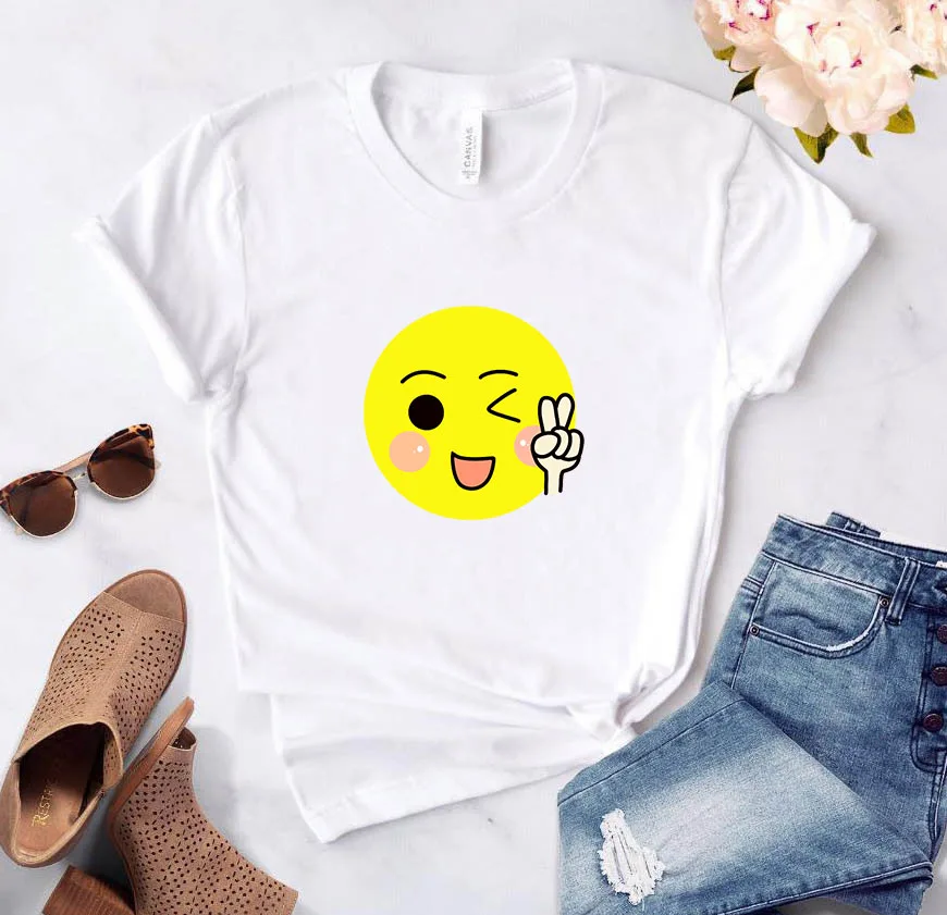 

T-shirts for Women 2021 Short Sleeve Tee Clothing Tops Smiling Face Women's Fashion Women-clothing Woman Kawaii Clothes Summer