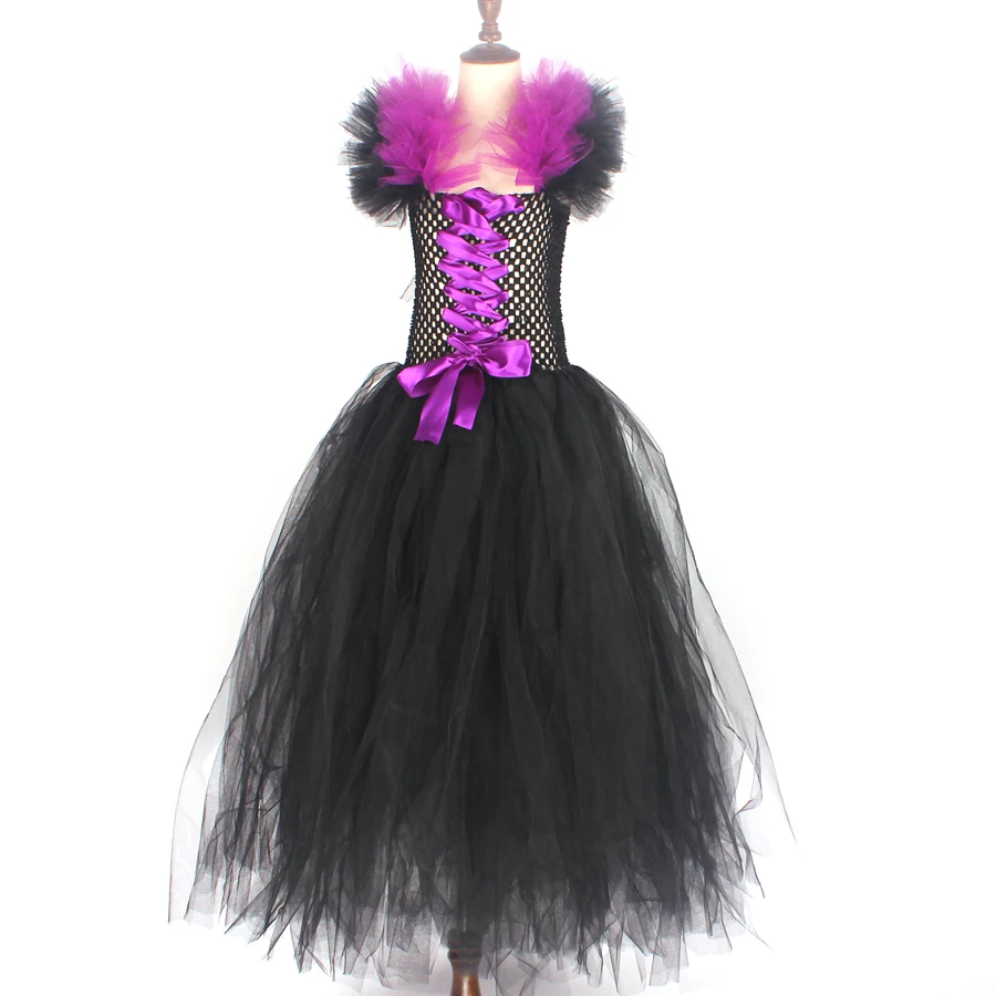 Kids Maleficent Evil Queen Girls Halloween Fancy Tutu Dress Costume Children Christening Up Black Gown Villain Clothes | Детская одежда