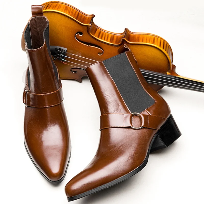 Зимние Дизайнерские мужские туфли челси для верховой езды на высоком каблуке из