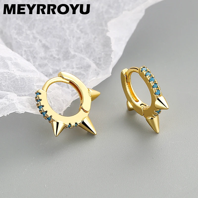 

Женские серьги-кольца MEYRROYU, круглые серьги из серебра 925 пробы с микро-инкрустированными синими кристаллами, на заказ