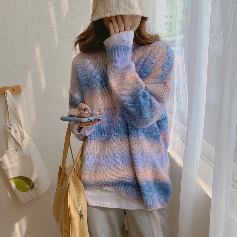 

women sweater rainbow soft loose tops 5551#