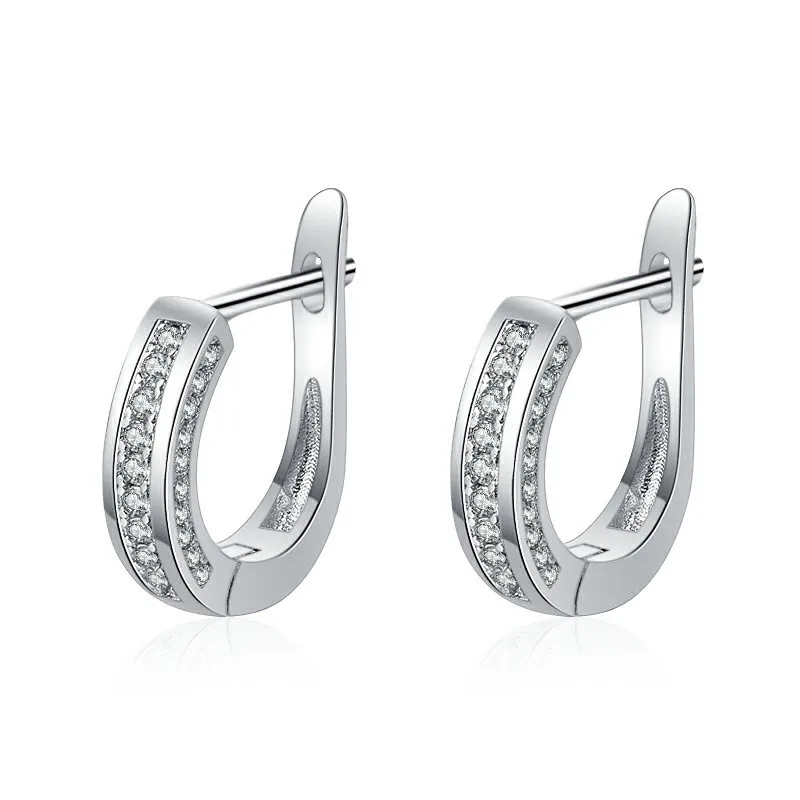 

Dainty Female White Zircon Stone Earrings Classic Silver Color Clip Earrings For Women Charm Round Crystal Wedding Earrings