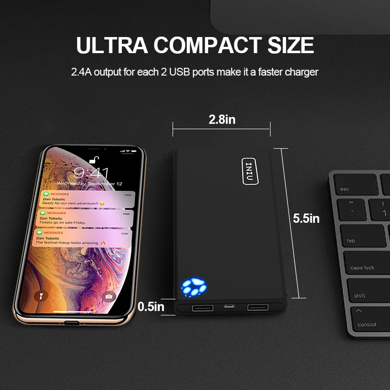 INIU 10000 мА/ч, а, внешний аккумулятор, двойной, 2 USB, портативное зарядное устройство, внешний аккумулятор для iPhone X, Xiaomi Mi, телефон, повербанк, внешний аккумулятор