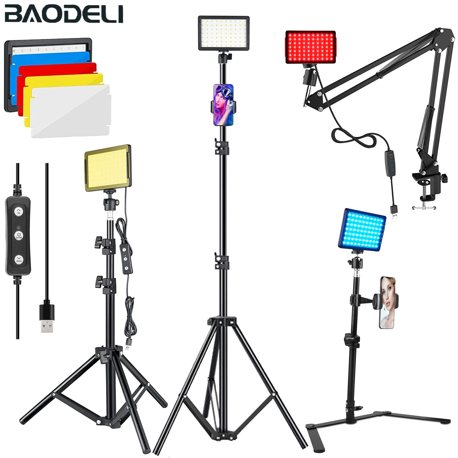 

6"LED Video Light Panel 5600k Photography Lighting Photo Studio Lamp Kit For Shoot Live Streaming Youbube With Tripod RGB Filter