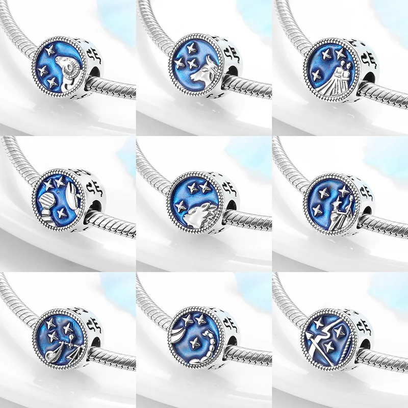 

S925 silver beads DIY accessories twelve constellations silver jewelry