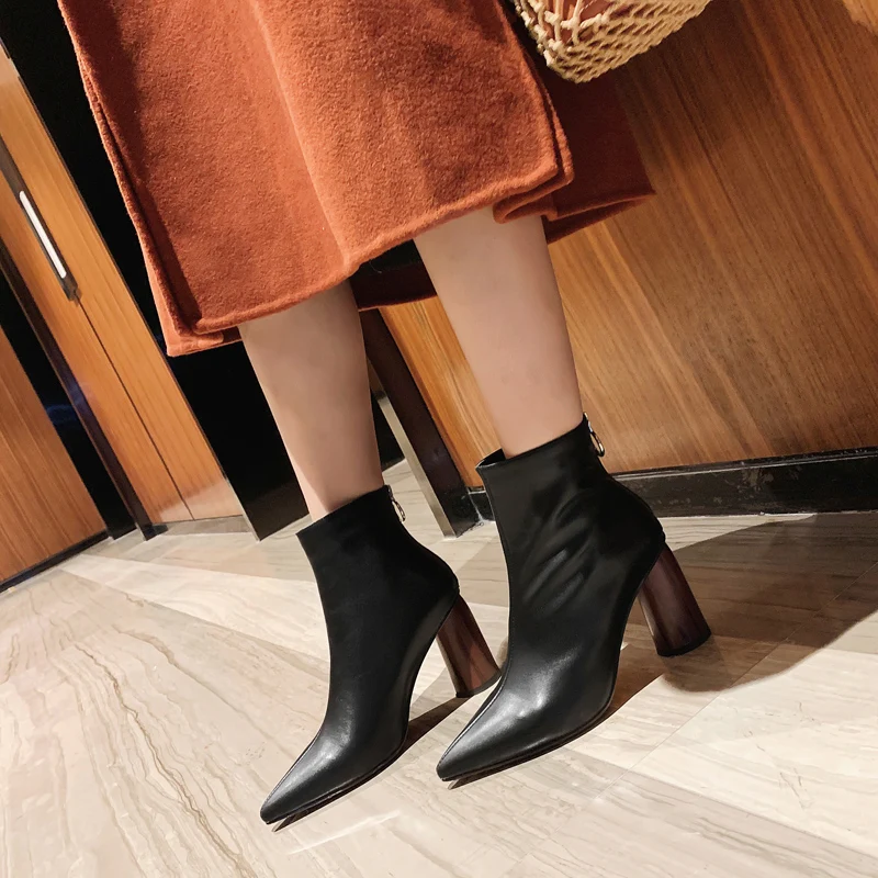 

Women Boots Top 2020 Autumn Winter Thick High Heels ladies ankle boots Party Working Newest Shoes Woman black beige
