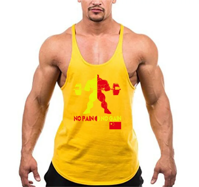 

Professional Muscle Guys Y back Bodybuilding Vest Mens Gyms Tank Top Cotton Singlet No Pain No Gain Fitness Clothing Musculation