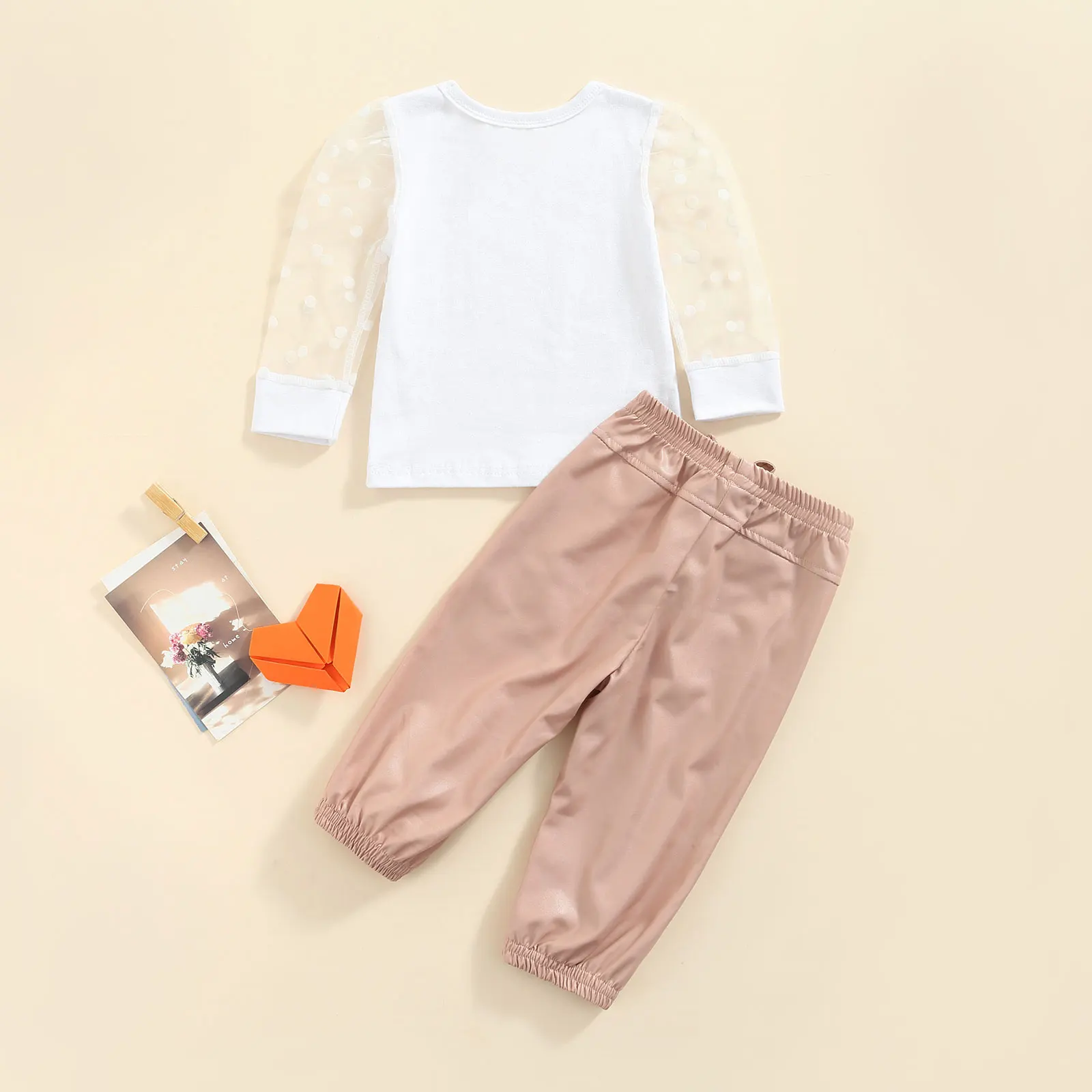 

1-7 Years Baby Girl Tops, Jogger Pants Suit, Long Sleeve Round Neck Dot Print Drawstring Trousers
