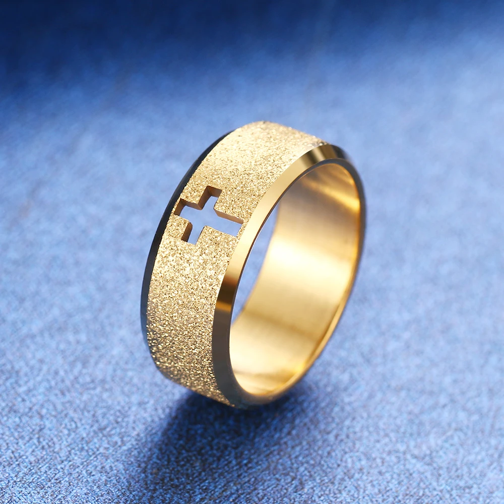 Женское кольцо с крестом CACANA матовое из нержавеющей стали 316L отверстиями подарок