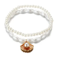 bracelet on the leg female anklets set for women imitation pearl shell beads ankle bracelets on foot female beach foot jewelry