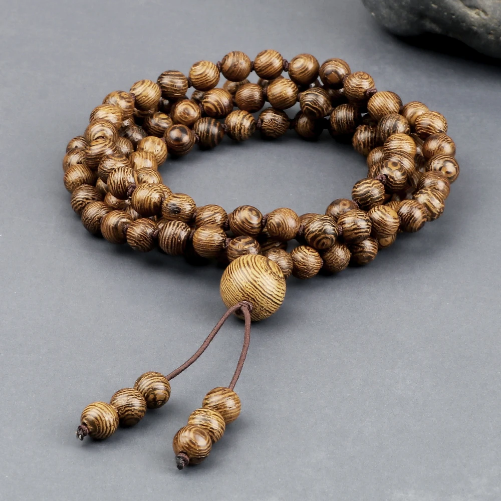 Многослойный браслет 6 мм тибетские бусины из 108 дерева ожерелье для молитвы