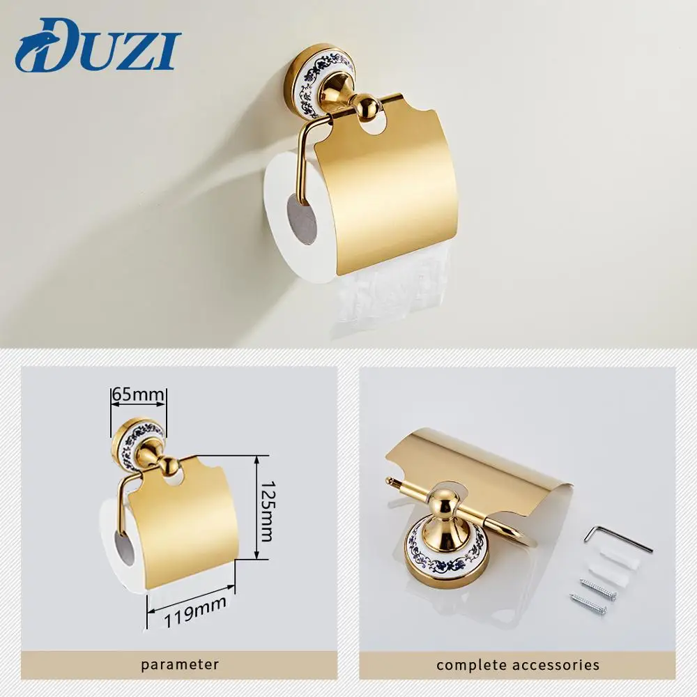 zinc alloy gold bathroom accessories in bulk sale contain towel bar robe hook paper holder cup holder soap box bath hardware set free global shipping