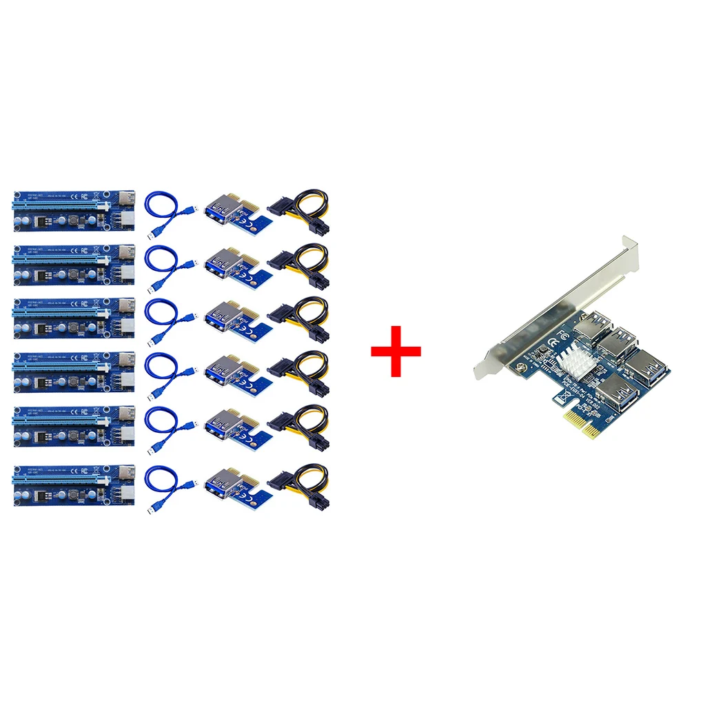 

1Set PCIE PCI-E PCI Express Riser Card 1x to 16x 1 to 4 USB 3.0 Slot Multiplier Hub Adapter For Bitcoin Mining Miner BTC Devices