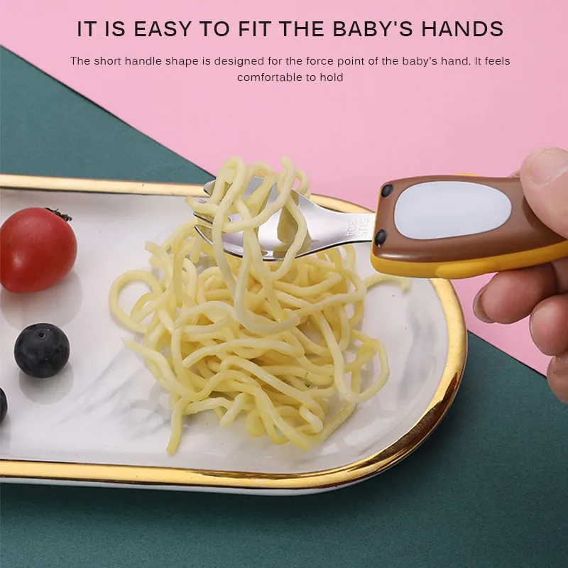 

Cute Cartoon Spoon Fork Set Children Tableware Stainless Steel Baby Spoon Flatware Baby Flatware Accessory With Carrying Box