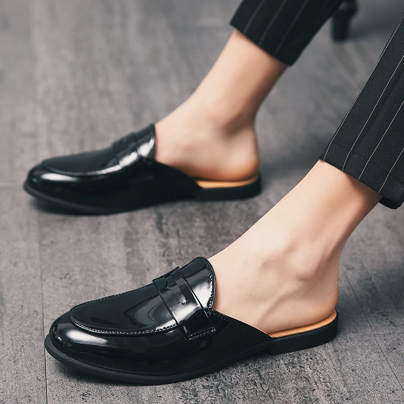 Leather Shoes Men Head Breathable fashion Men's Sneakers Casual Half slip shoes on Drag Zapatillas Hombre Scarpe Uomo | Обувь