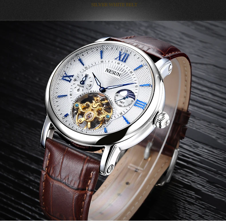 Швейцарские часы Nesun Skeleton Tourbillon для мужчин Топ люксовый бренд автоматические механические мужские часы водонепроницаемые relogio N9091-3