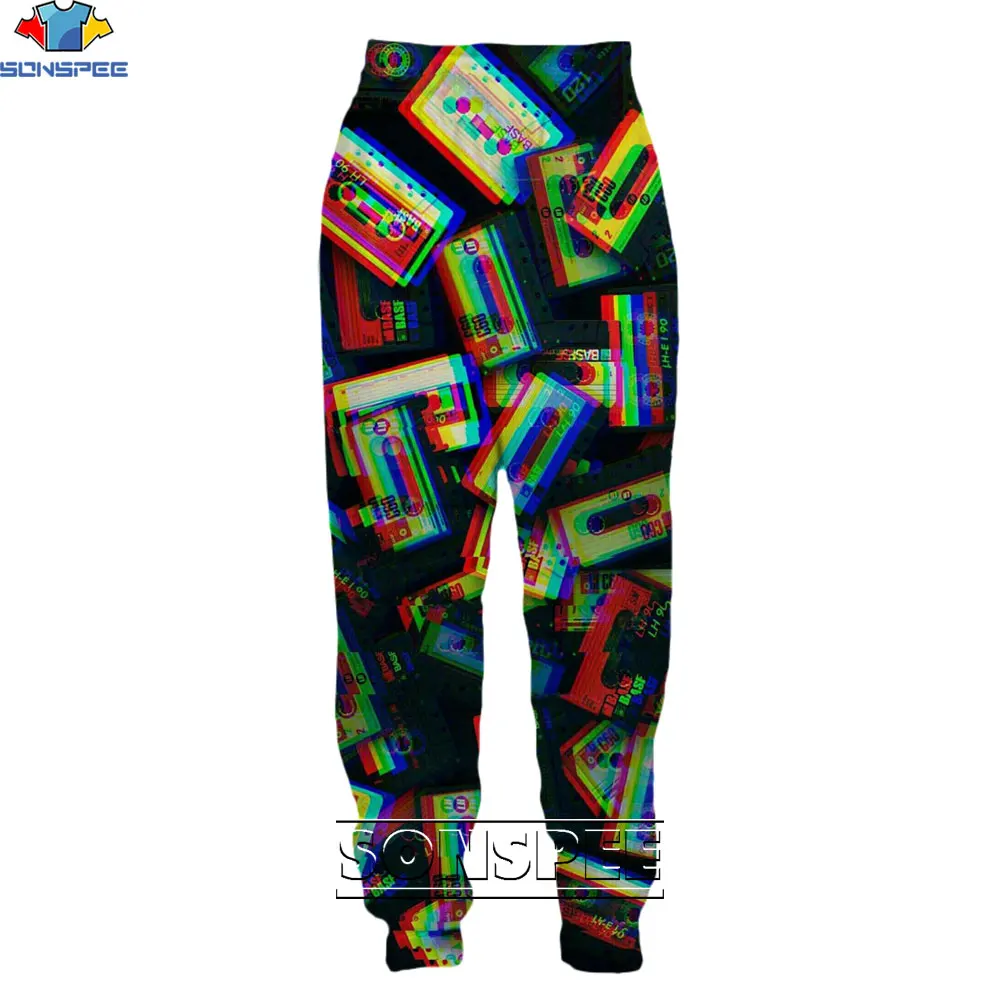 

SONSPEE 3D Hip-hop Print Trousers Street Art Trend Tape Cassette Graffiti Pants Men's Adult Fashion New Personality Sweatpants