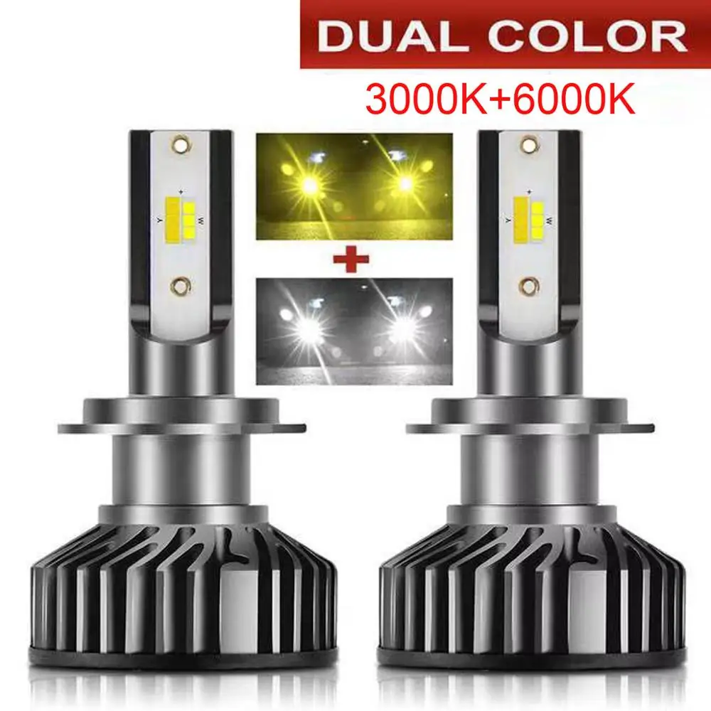 

2PCS Dual color Auto LED H3 HB4 H27 881 Headlight fog lamp H7 H4 H1 H11 880 Car Headlamp Bulb 3000k 8000k 6000k in one lights