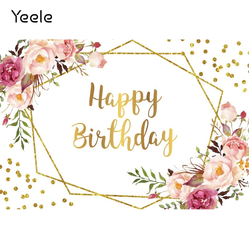 

Yeele Birthday Backdrop Photocall Flowers Golden Dots Baby Addult Portrait Backgrounds Photographic Photography For Photo Studio
