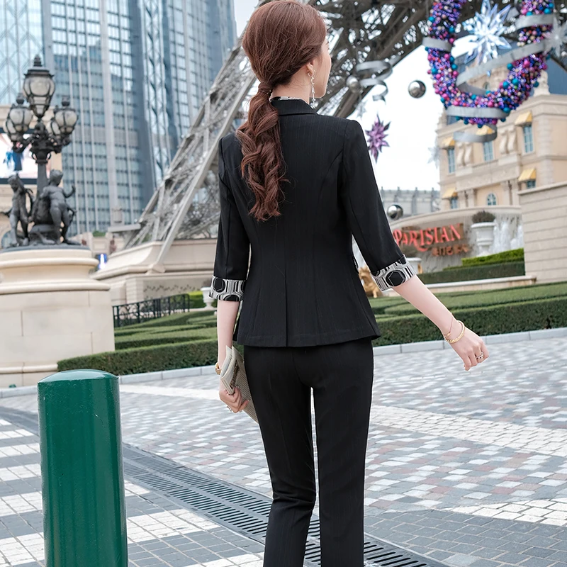 

Boliyae Summer New Fashion Temperament Slim Suits Women Business Formal Half Sleeve Blazer And Pants Office Ladies Work Wear