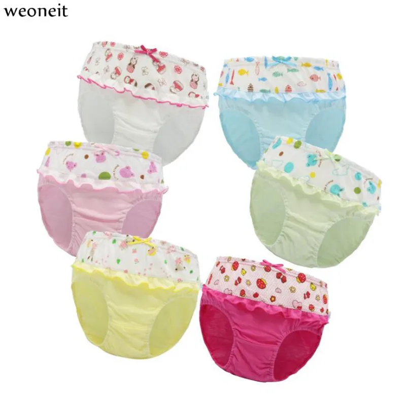 Weoneit/12 шт./лот хлопковое нижнее белье для маленьких девочек цветные детские трусы