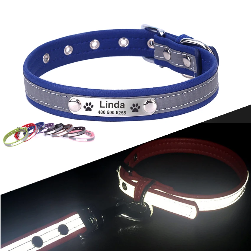Светоотражающие персонализированный ошейник для кошки кожаный питомца кота ID