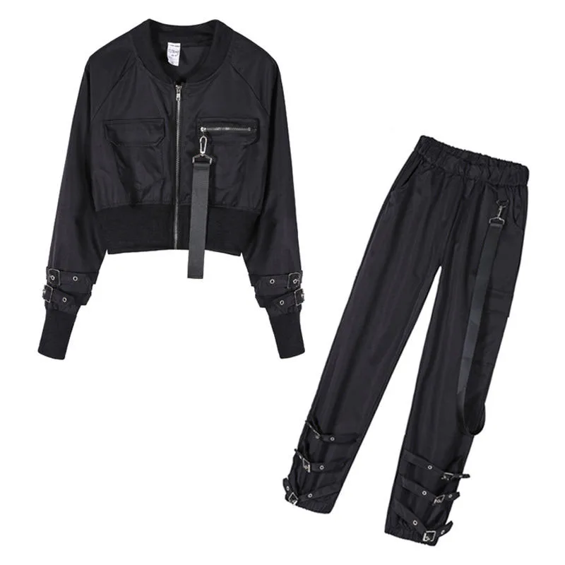 

Зимние флисовые брюки-карго из 2 предметов + черная куртка для женщин, весенне-осеннее пальто из 2 предметов + женские джоггеры с цепочкой