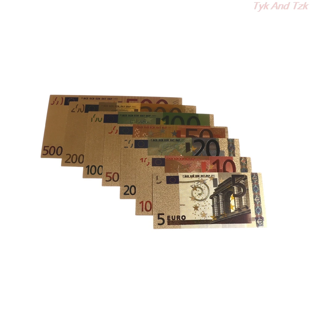 7pcs 24K Gold Plated Euros Fake Money Commemorative Notes Collection Souvenir Antique Decoration 5-500 Dollar | Дом и сад