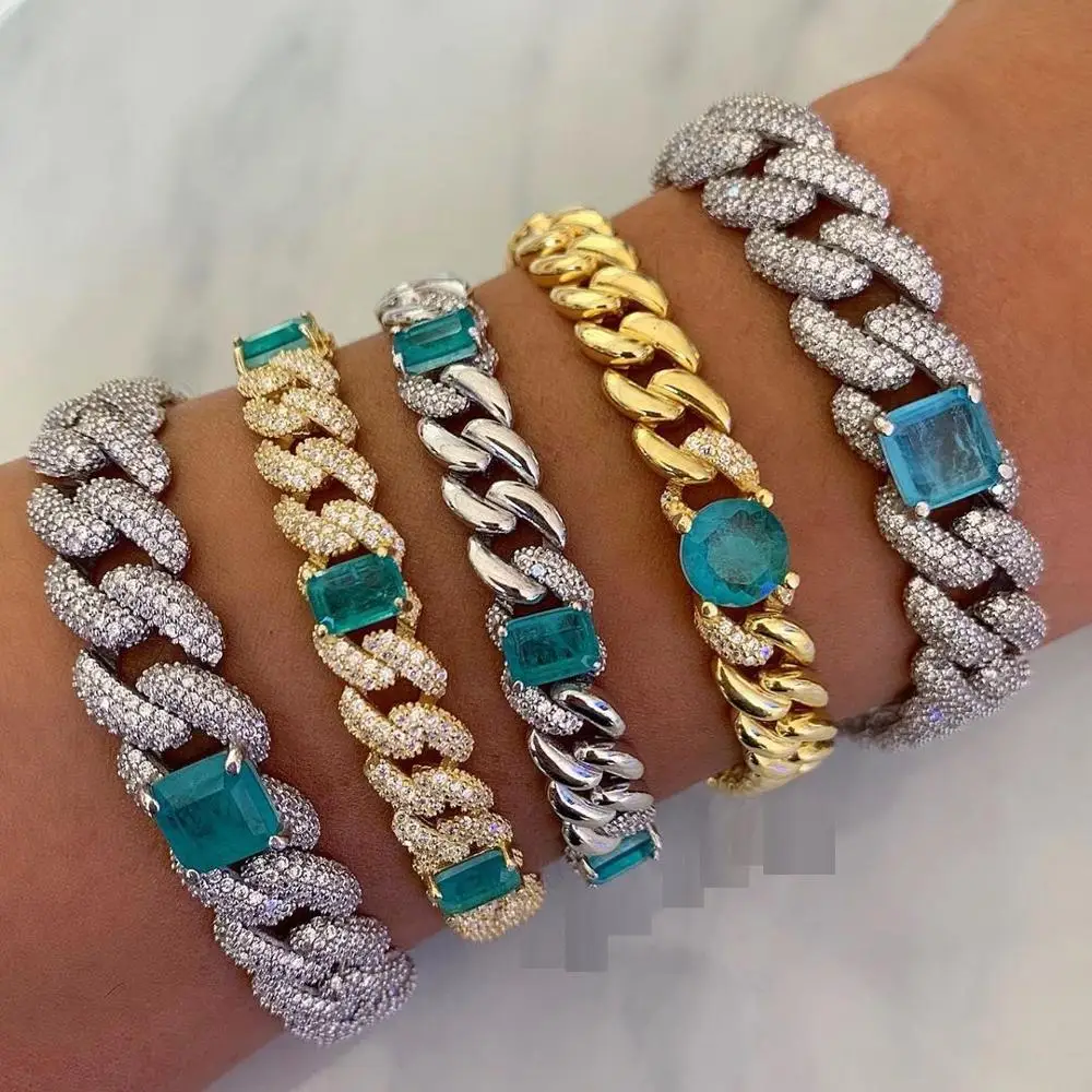 

Женский комплект из браслета и ожерелья с синим кубинским цирконием