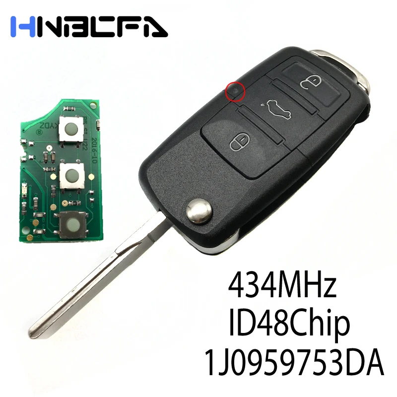 

434MHz ID48 Chip For for VW/VOLKSWAGEN 1J0959753DA/1J0 959 753 DA SKODA Seat PASSAT Polo 3 Button Remote Key