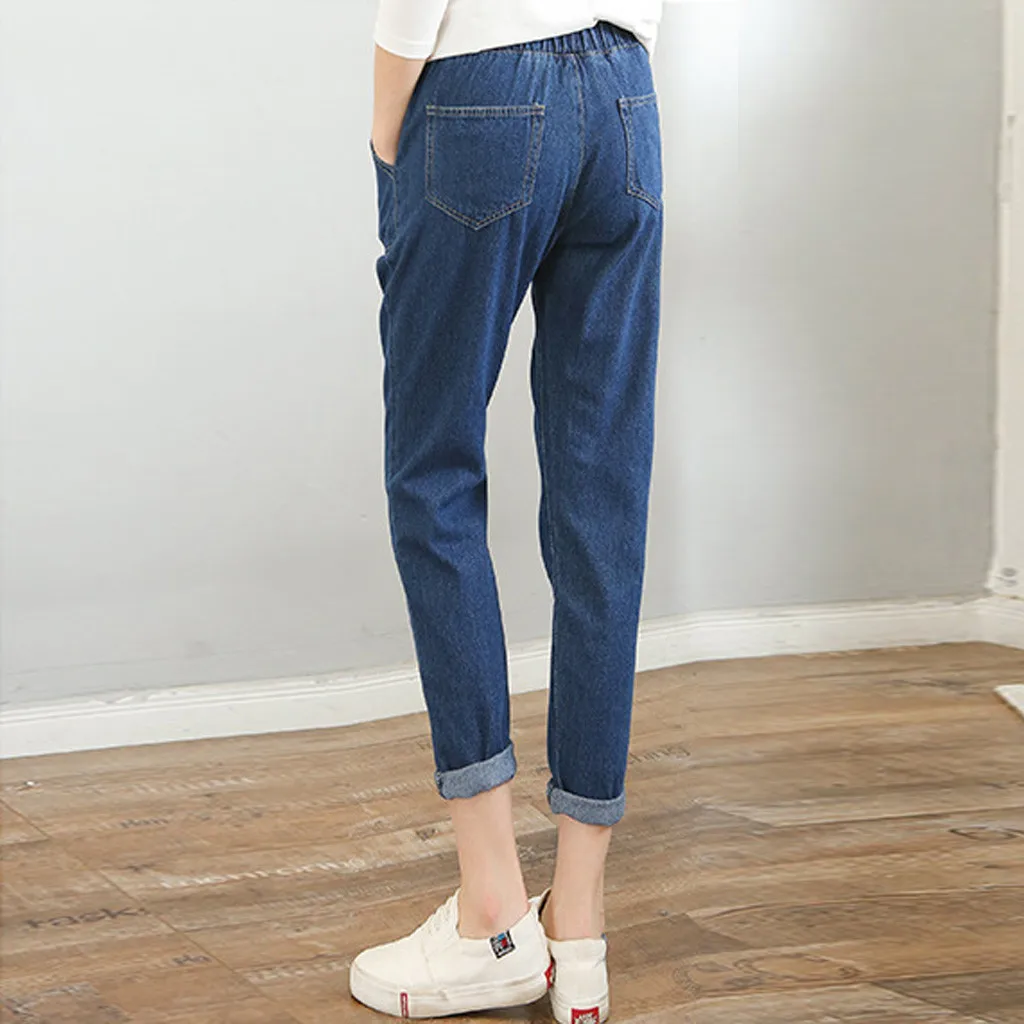 Женские шаровары с эластичной талией повседневные однотонные джинсы высокой