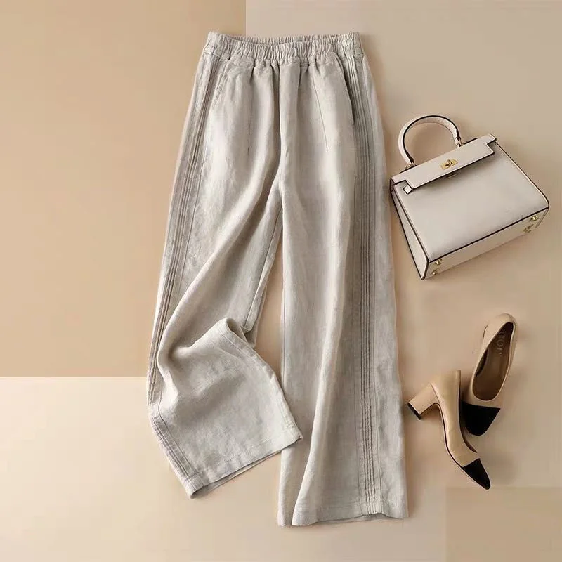 

Falling Feeling Cotton And Linen Wide-Leg Pants Women'S Loose And Thin High-Waist Thin Straight-Leg Casual Pants Summer
